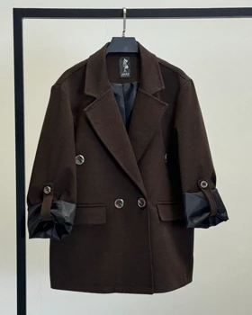 پالتو لامر آستین دکمه   کد 600057 (قهوه ای)