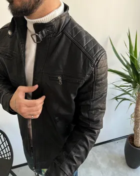 کاپشن چرم وارداتی مشکی TUSHIDI
