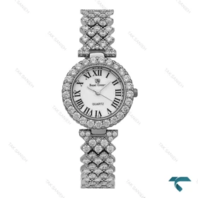 ساعت مجلسی رویال کرون زنانه فول نگین نقره ای ایندکس یونانی Royal-7249-L