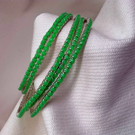 دستبند تنیسی تمام نگین مدل «زمرد فانتزی» | تمام استیل (فروش دانه‌ای)