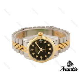 ساعت رولکس دیت جاست مردانه دورنگ طلایی صفحه مشکی m-4363