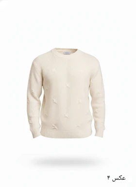 پلیور بافت سفید شیک یقه گرد زاپ مینیمال فری سایز لش