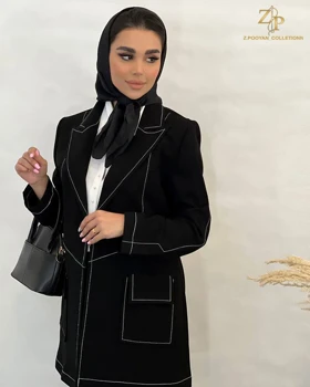 کت تک زنانه کرپ مجلسی کوک دوزی مشکی ویتوریا
