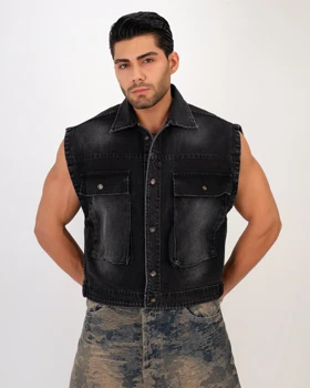 وست جین رنگ ذغالی سیر پارچه گرم بالا استایل لش باکسی کد 2