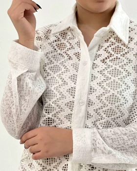 شومیز قلاب بافی جلو دکمه کد 4837