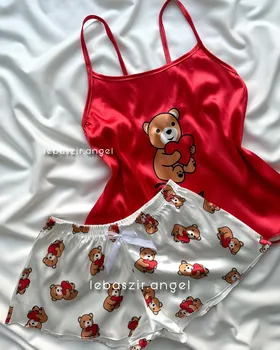 تاپ و شلوارک خرسی ساتن