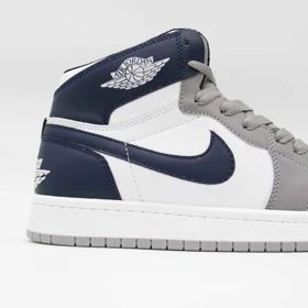 کتانی جردن 1 ساق‌دار سفید سرمه ای کد 6624