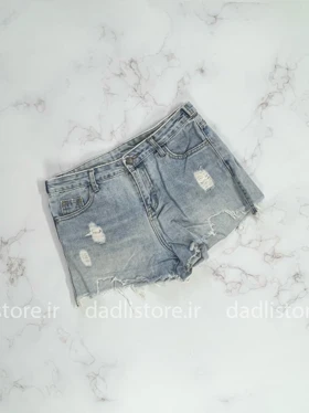 شورتک کوتاه جین پاچه ریش زاپ‌دار