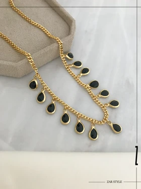 نیم‌ست آویز نگین اشکی مشکی