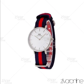 ساعت دنیل ولینگتون زنانه قاب سیلور صفحه سفید بند قرمز سرمه ای 104982