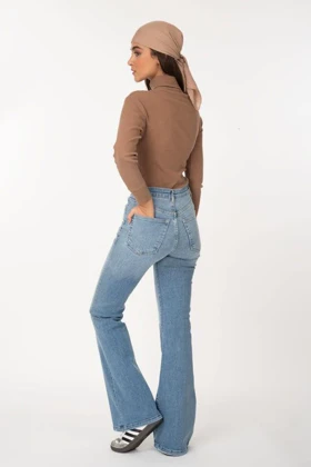 شلوار جین بوتکات دمپا جین آبی روشن دخترانه