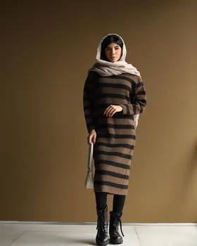 پیراهن بافت راه‌راه beige