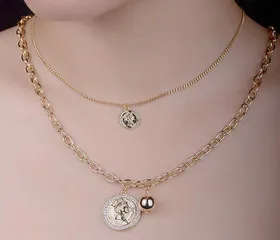 گردنبند زنانه دو لاینه طرح الیزابت استیل طلایی 220250290