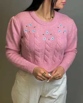 بافت گل‌دار آستین پفکی کد 670