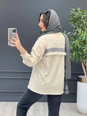 مانتو شومیزی لینن نواردوزی ریش دار