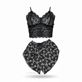 ست نیمتنه گیپور و شلوارک طرح گوچی 009