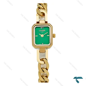 ساعت سیتیزن زنانه بند کارتیری طلایی صفحه سبز Citizen-8923-L