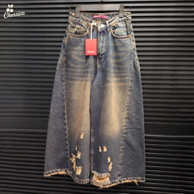 شلوار جین شافل زاپ‌دار کثیف شور کد 15