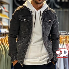 کت جین ذغالسنگی مردانه پارچه کجراه سنگشور گرماژ بالا