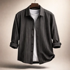 پیراهن مردانه «مشکی خطی» – راه راه پنبه‌ای پرمیوم
