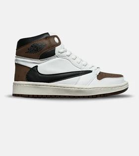 کفش کتانی ساق‌دار زنانه سفید مشکی قهوه ای NIKE travis scott مدل 8453