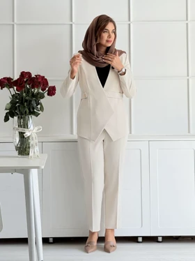 کت و شلوار ست زنانه Nobella کرم استخونی Outlet collection