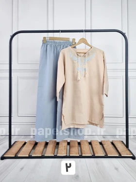 ست تونیک و شلوار لینن یقه گلدوزی