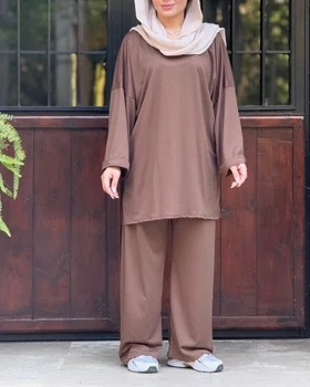ست بلوز و شلوار سایز بزرگ مراکشی 2040 (قهوه ای)