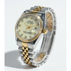 ساعت استیل زنانه طرح رولکس نقره ای طلایی