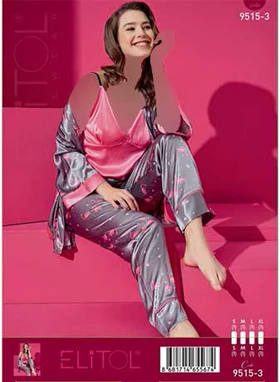 سه تکه ی ساتن زنانه کد 9515-3 طرح فلامینگو