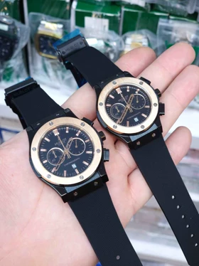 ساعت مچی ست هابلوت 3 موتور فعال کرنوگراف سری های کوالیتی کد 2 (بند مشکی حاشیه طلائی)