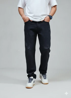 شلوار جین مام فیت ذغالی زاپ‌دار پارچه ترک