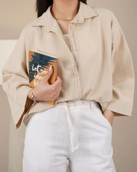 شومیز لینن ساده کرم کد 29361