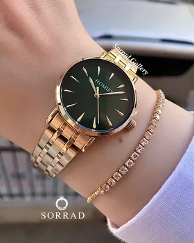 ساعت هومیس زنانه / ساده بند استیل رنگ رزگلد صفحه سبز