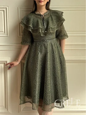 پیراهن تمام دانتل کمربنددار