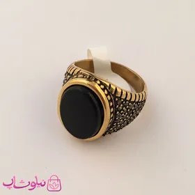 انگشتر مردانه استیل با سنگ یاقوت مشکی