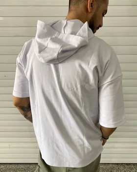 تیشرت کلاه دار سفید ساده