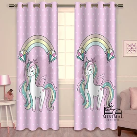 پرده کودک طرح اسب تک شاخ مدل W4640