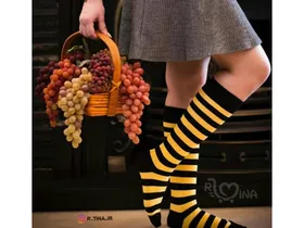 جوراب ساق بلند راه راه مدل زرد مشکی (دو سایز)