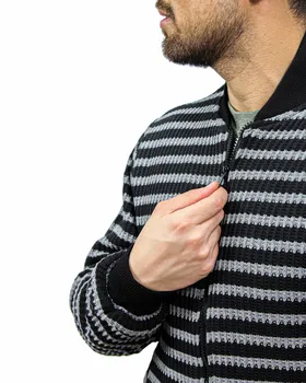 کاپشن مردانه یقه بامبر بیسبالی کتی زیپ‌دار رنگ طوسی مشکی