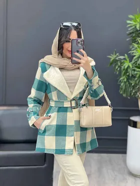 پالتو چهارخونه یقه خز