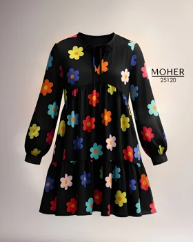 پیراهن زنانه سایز بزرگ گلدار زمینه مشکی