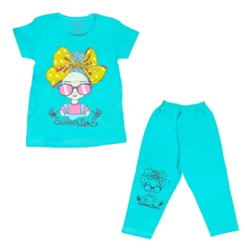 ست تیشرت آستین کوتاه و شلوار دخترانه مدل PJ1172