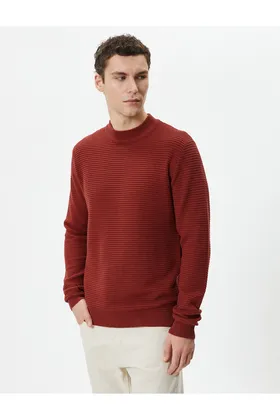 ژاکت بافتنی Slim Fit Basic Crew Neck Textured 4WAM70031HT