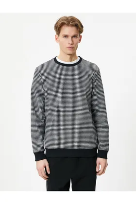 ژاکت یقه خدمه مدل Houndstooth آستین بلند 4SAM70137MK