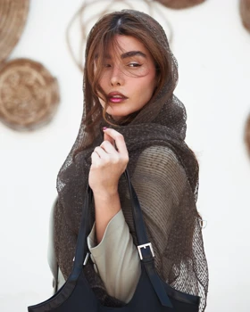 شال ویسکوز راه راه ریز 20679 (قهوه ای)