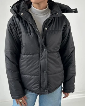 کاپشن کلاهدار کد 130077 (مشکی)