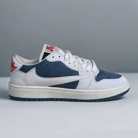 نایک ایر جردن 1 بدون ساق تراویس اسکات آبی سفید ( Nike Air Jordan 1 Low Travis Scott BW)