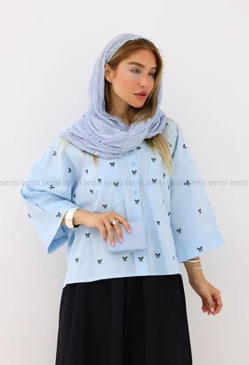 شومیز پاپیون دوزی لینن کد1006195