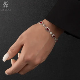 دستبند نقره ایتالیایی (قرمز)